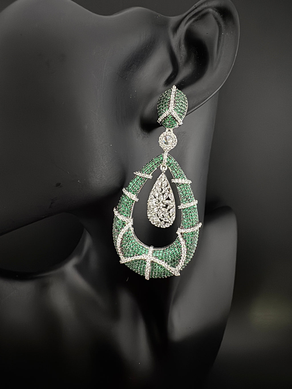 Premium Nano Setting Cubic Zirconia Long earrings in Drop shape, stylish, designer Inspired Statement long earring/Bridal Bridesmaid earring