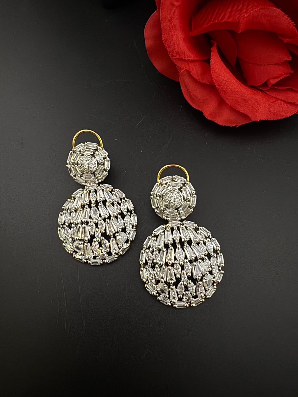 Premium Cubic Zirconia Chandelier Long earrings is designer Inspired, Statement round earring, Bridal, Party, Wedding jewelry