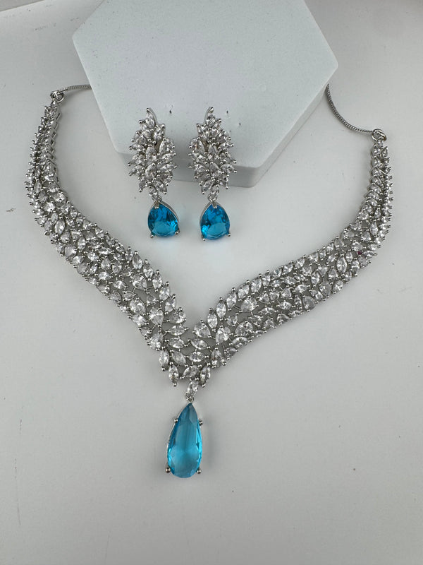 CZ Diamond Statement Necklace Set, White Gold Plated Choker