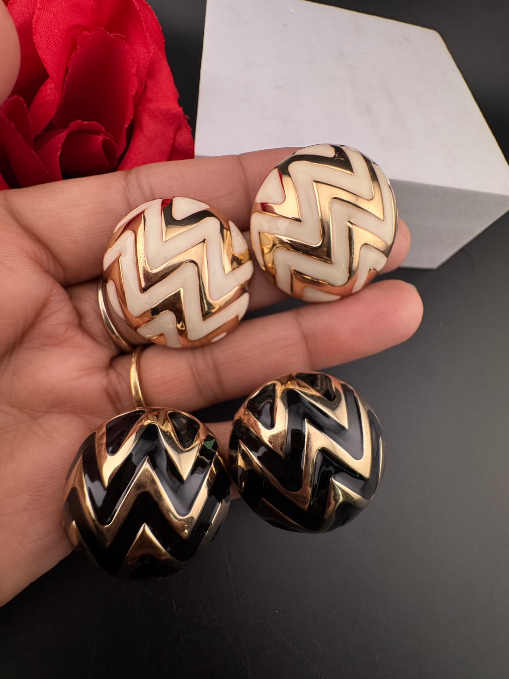 High Quality Enamel and gold designer Oversized Stud earrings, Unique statement earrings