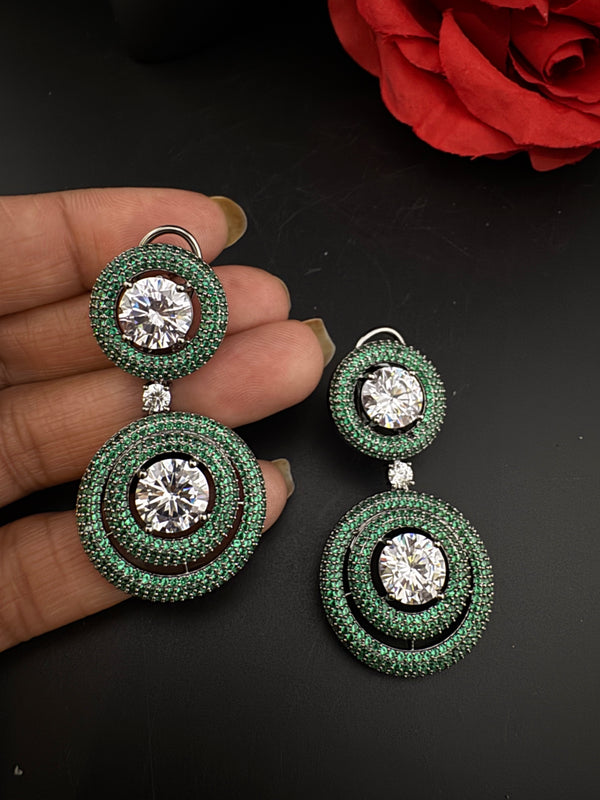 Premium Nano Setting of Cubic Zirconia with Crystal in silver is designer Inspired Statement Drop Dangle earring/Lightweight/bridesmaid gift