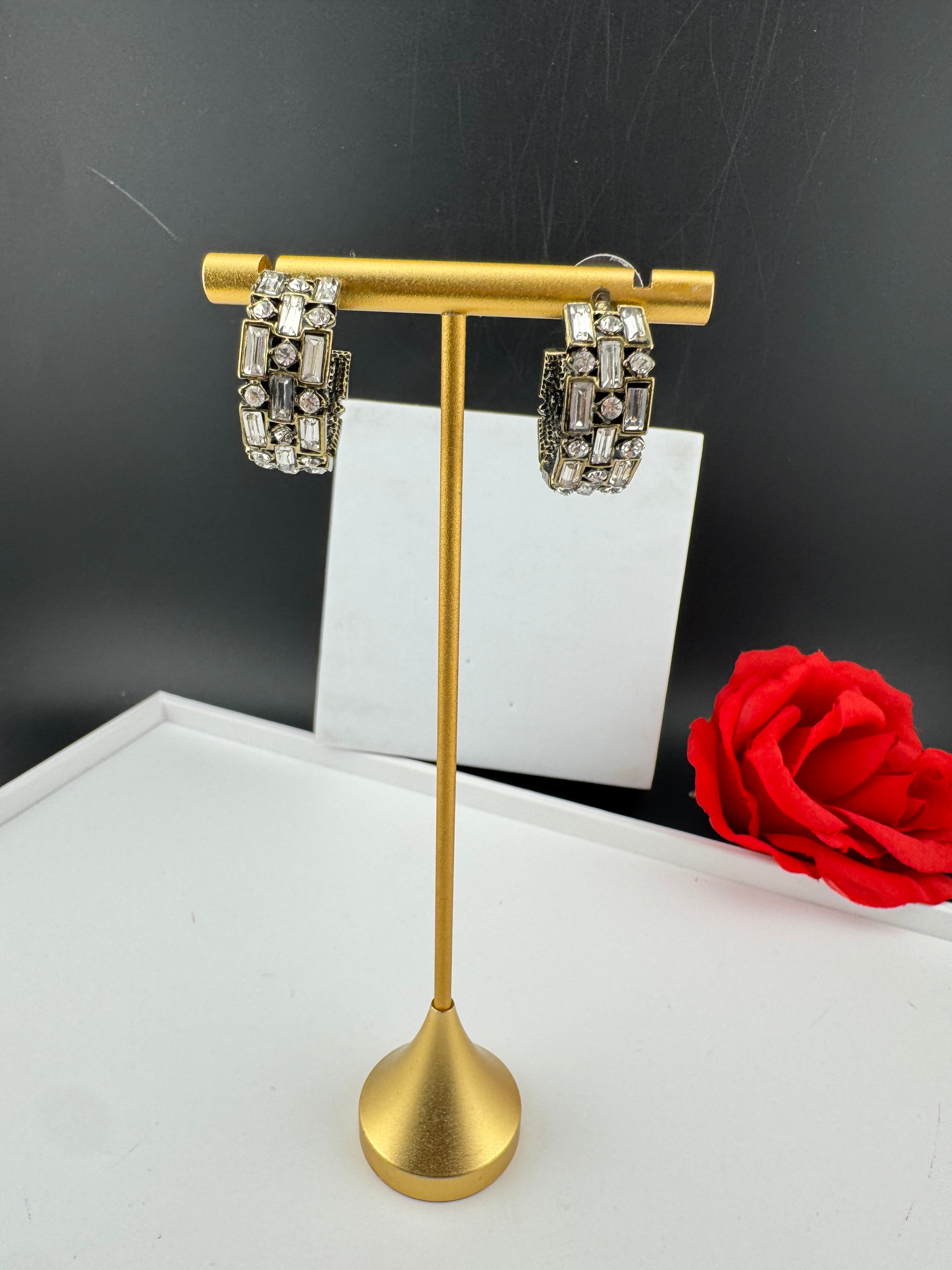 High Quality Premium Cubic Zirconia all around stones Open Hoop designer earrings/statement jewelry/Silver Hoop earrings/bridesmaid gift