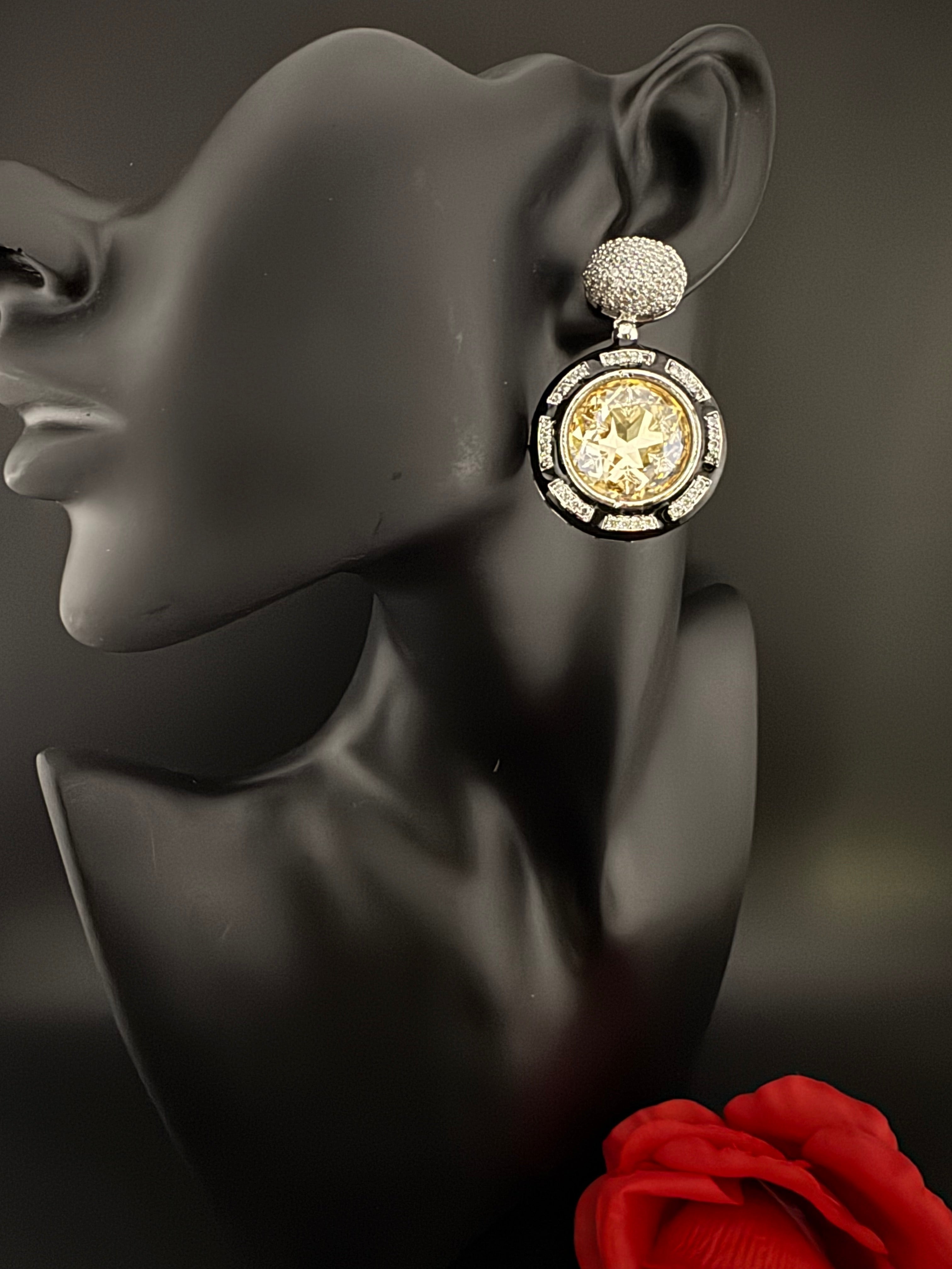 Premium Crystal, Enamel and Cubic Zirconia in Nano Setting designer Statement drop earrings/chic, Indian, Bridal, Bridesmaid gift, unique