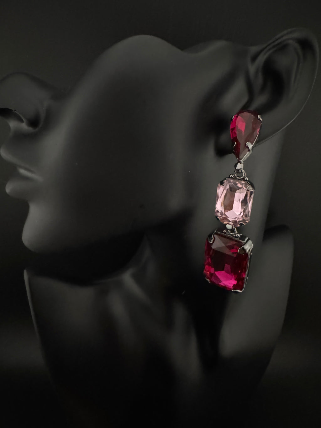 Premium Crystal Long Drop Swarovski inspired designer earrings/Indian earring/Bridal Jewelry/Grey Crystal/Pink Crystals