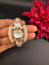 Moissanite Kundan, MOP, CZ Adjustable Bracelet Bangle, Gold Polish Designer Bangle