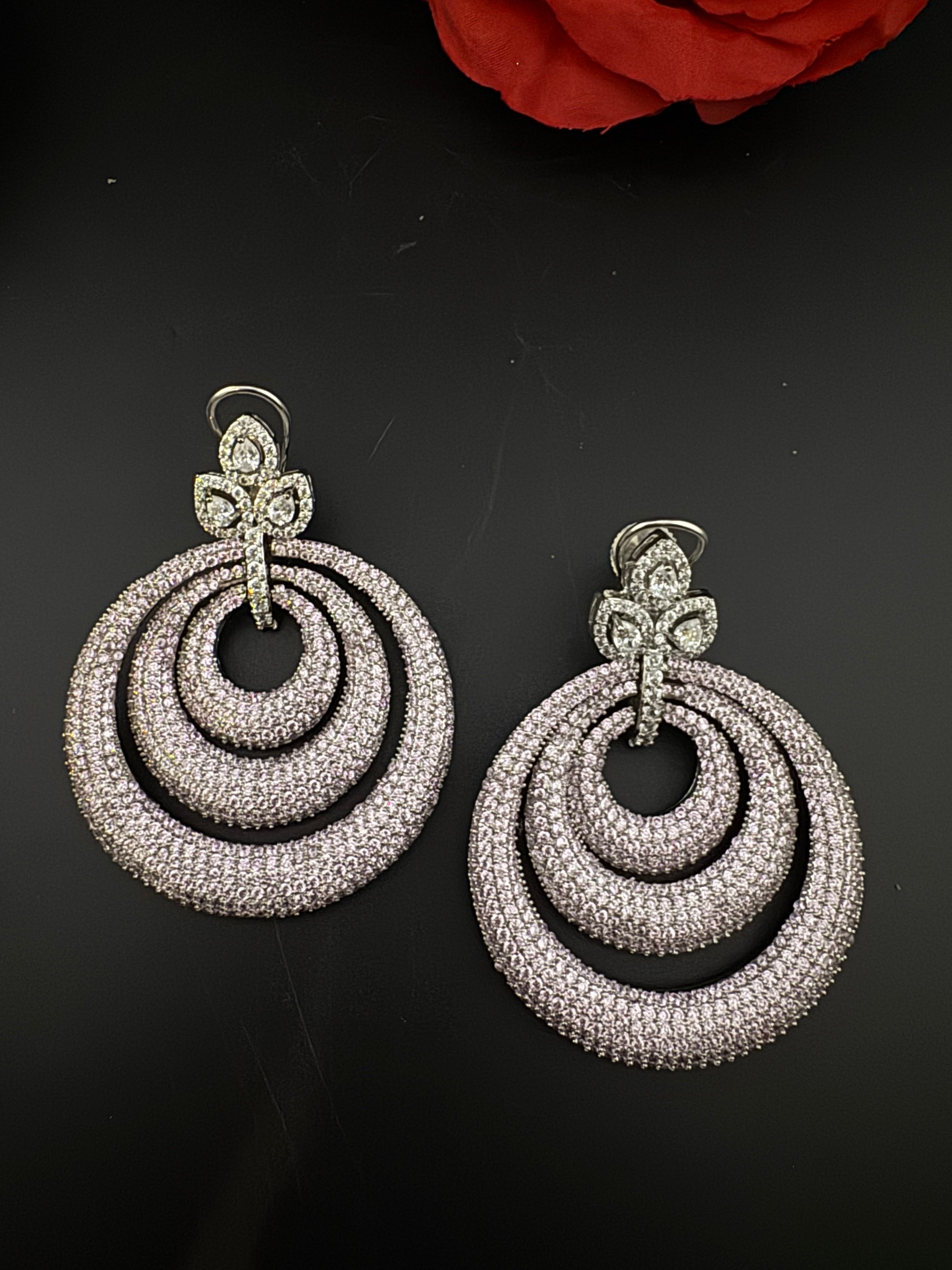 Premium Nano Setting of Cubic Zirconia in silver is designer Inspired Statement Oversized Circular Dangle earring/Bridal/bridesmaid gift