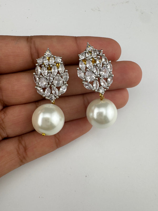 Cubic Zirconia, Diamond, pearls, Gold color Dangle Drop earrings, Indian Jewelry