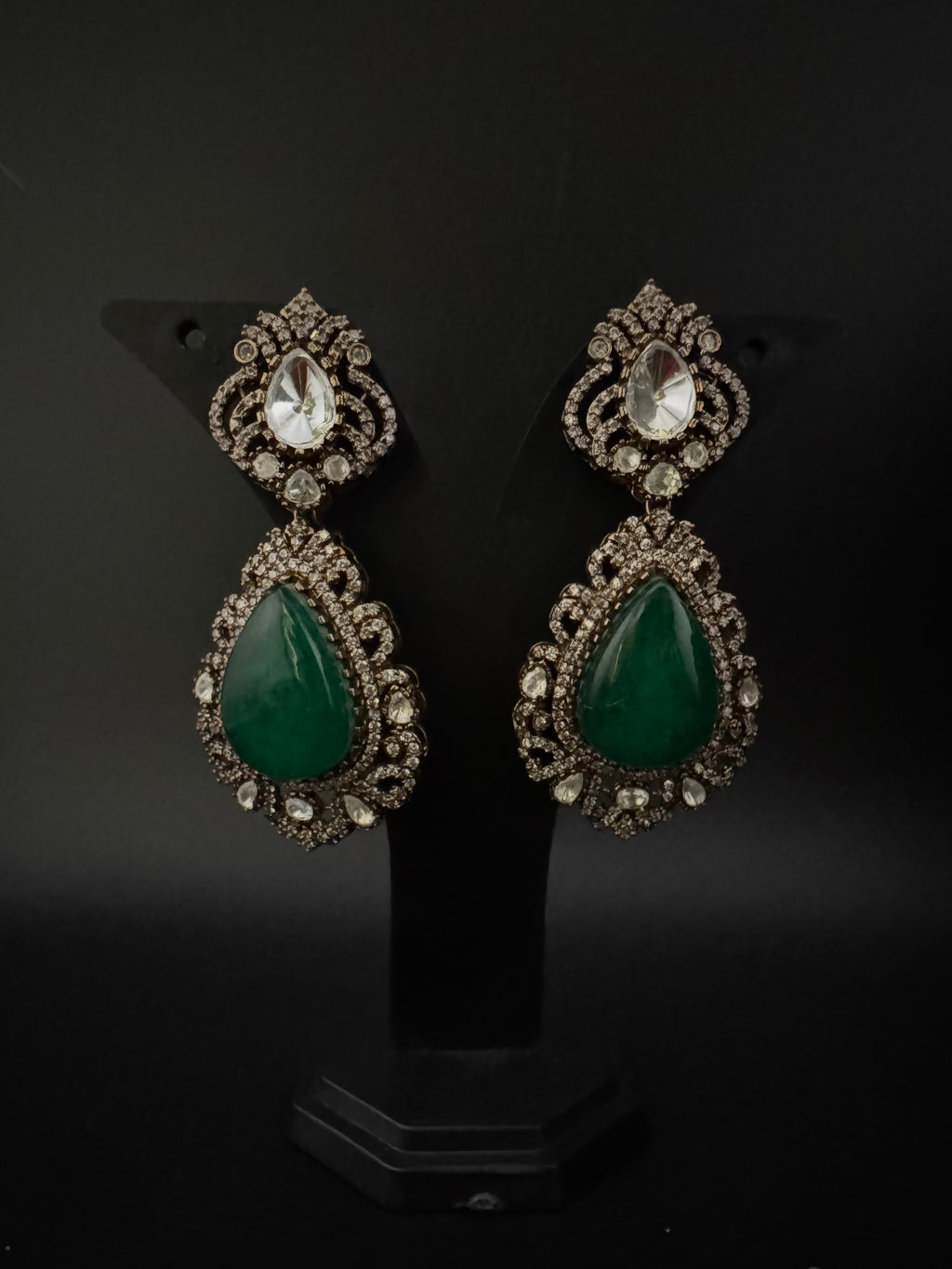 Green and Gold Kundan, Doublet Stone Chandelier Long Earrings, Bridal, Moissanite, CZ, Designer jewelry