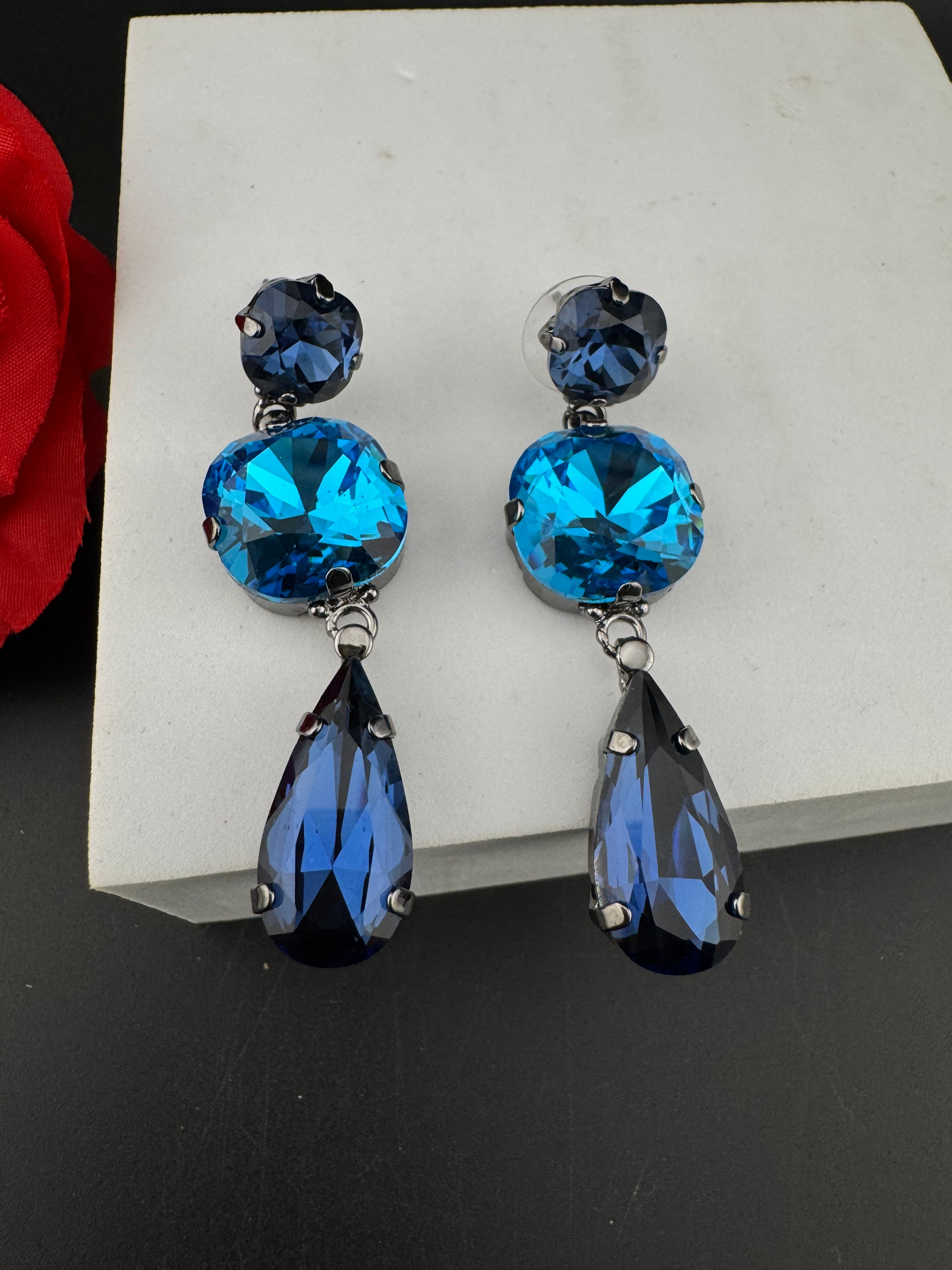 Premium Swarovski Crystal and Cubic Zirconia in long drop is a designer earrings/Swarovski Inspired Bridal Jewelry