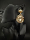 Golden Kundan, CZ, Chandbali Earrings, High shine, Bridal, Moissanite, Designer jewelry