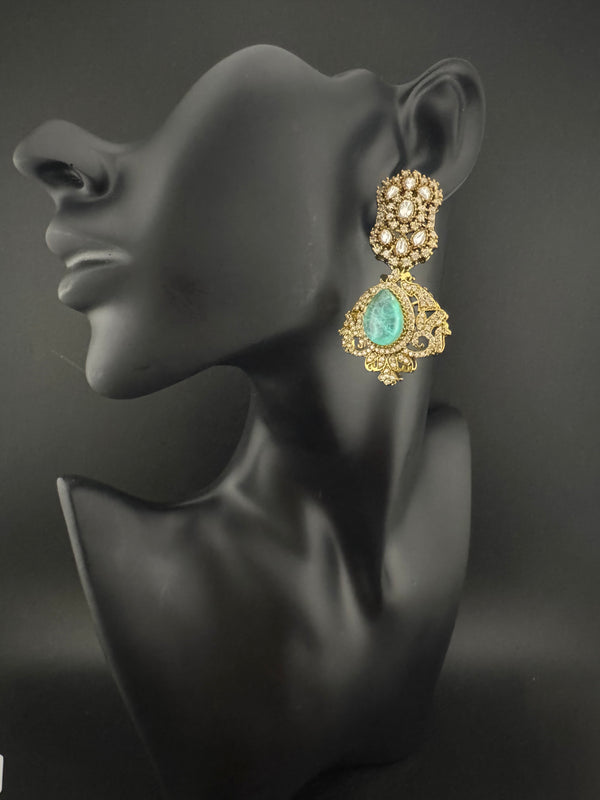CZ, Kundan, Doublet Stone Chandelier Drop Earrings, Bridal, Moissanite, Designer jewelry