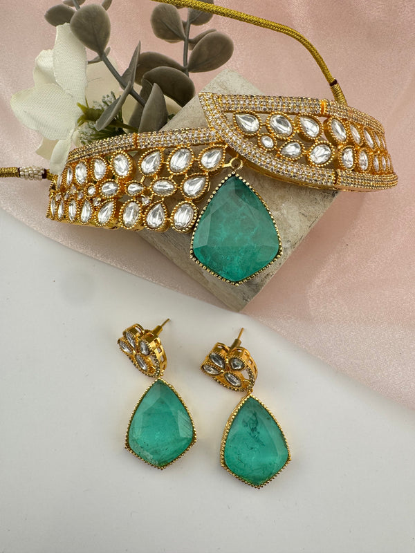 Kundan, CZ, Doublet Stone choker necklace set, Indian Bridal Jewelry set