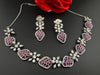 Nano Setting CZ Diamond Statement Ruby Necklace Set, White Gold Plated Choker, 3D nature inspired