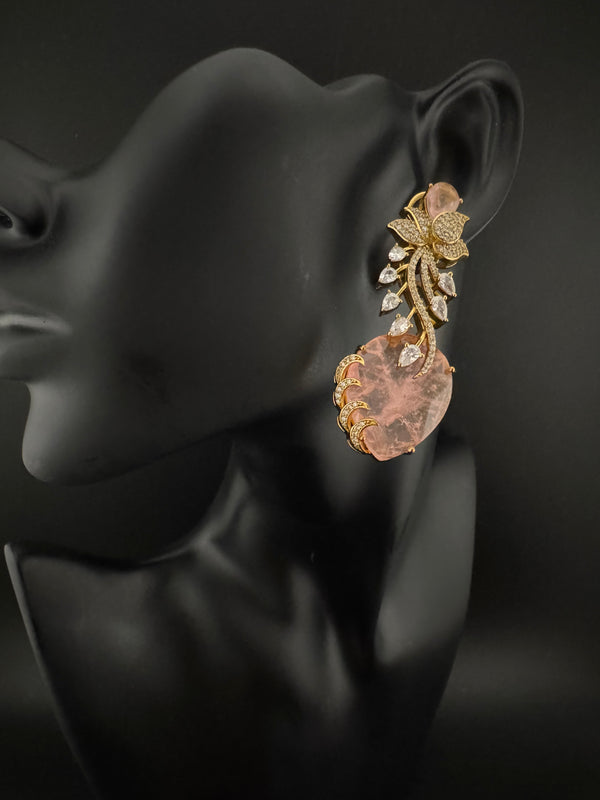 Pink and Gold, Doublet Stone Chandelier Drop Earrings, Bridal, CZ, Designer jewelry