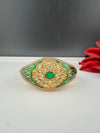 Moissanite Kundan, Enamel, CZ Openable Bracelet Bangle, Gold Polish (Fits 2.6" wrists)