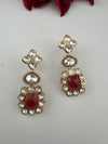 Red and Gold Kundan, Stone Chandelier Drop Earrings, Bridal, Moissanite, CZ, Designer jewelry
