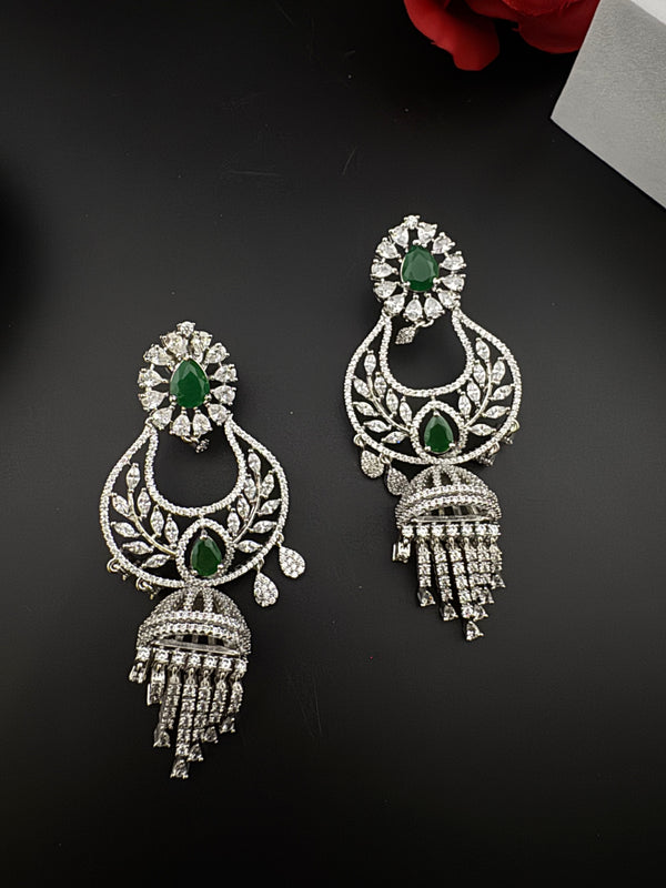 Premium Cubic Zirconia Chandbali humka earrings is designer Inspired, Statement Long earring, Bridal, Party, Wedding jewelry, chic, Indian