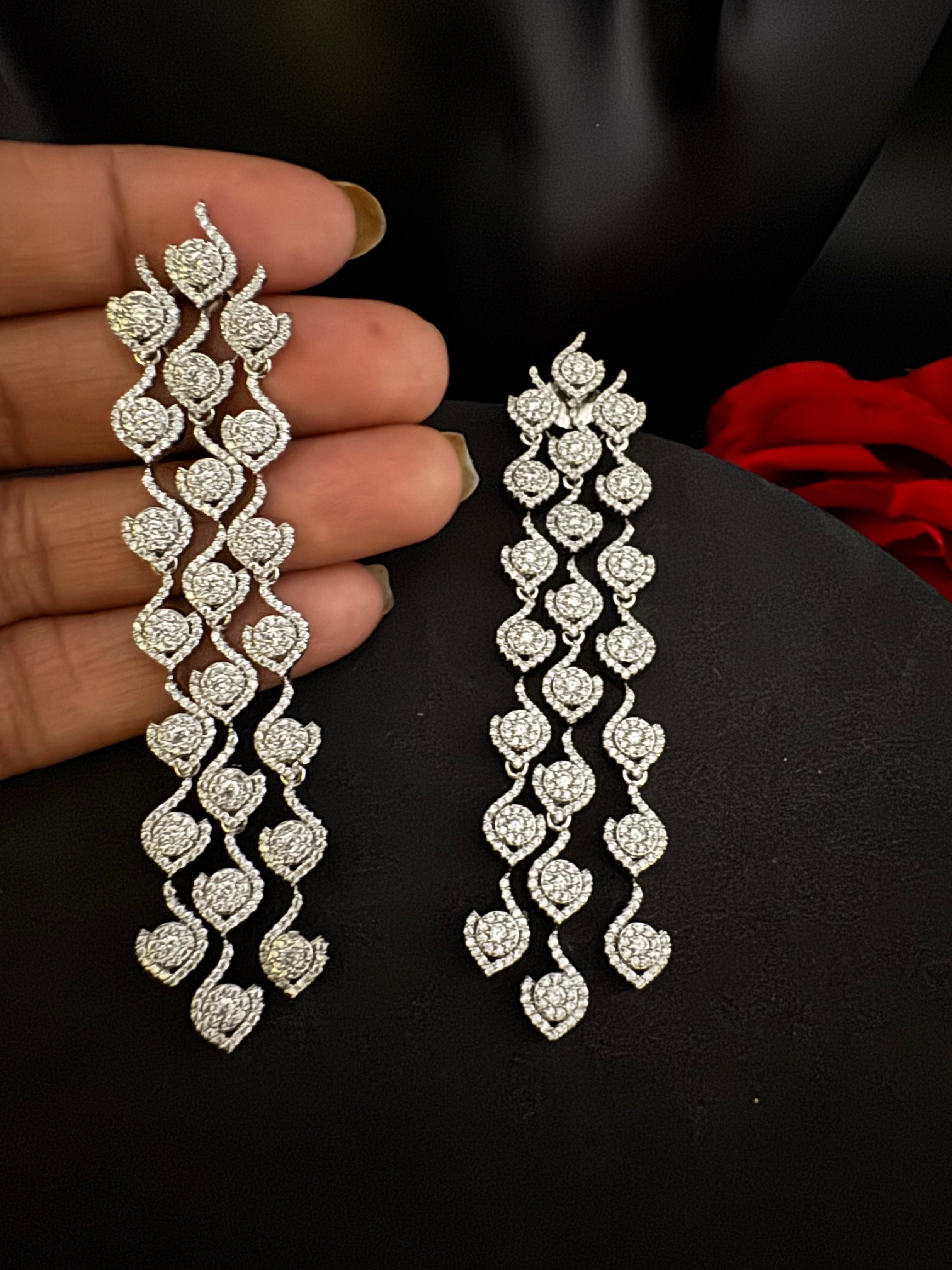 Premium Cubic Zirconia Chandelier earrings is designer Inspired, Statement Long sleek earring, Bridal, Party, Wedding jewelry, chic