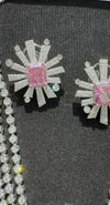 Swarovski Crystals and CZ Diamond star burst Necklace Set, White Gold Plated set