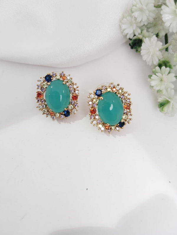 Gold Polish Doublet Stone Stud Earrings, Cubic Zirconia, AD, CZ, Indian Jewelry