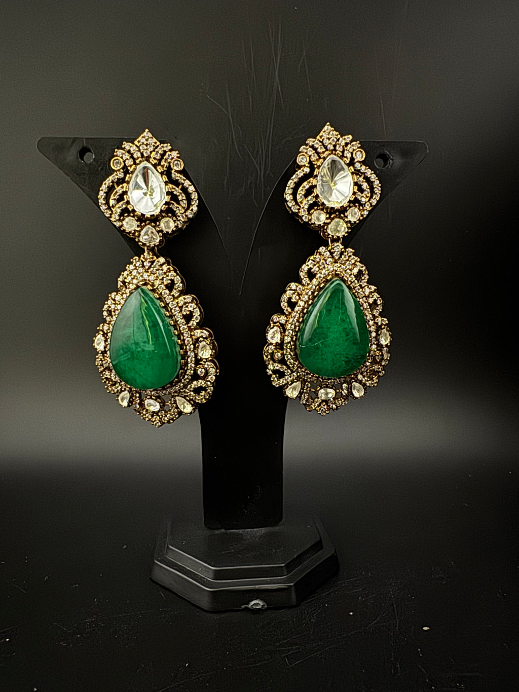 Green and Gold Kundan, Doublet Stone Chandelier Long Earrings, Bridal, Moissanite, CZ, Designer jewelry