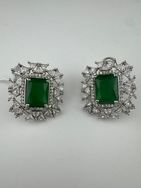 Cubic Zirconia, Diamond, Green Doublet stud earrings, Indian Jewelry