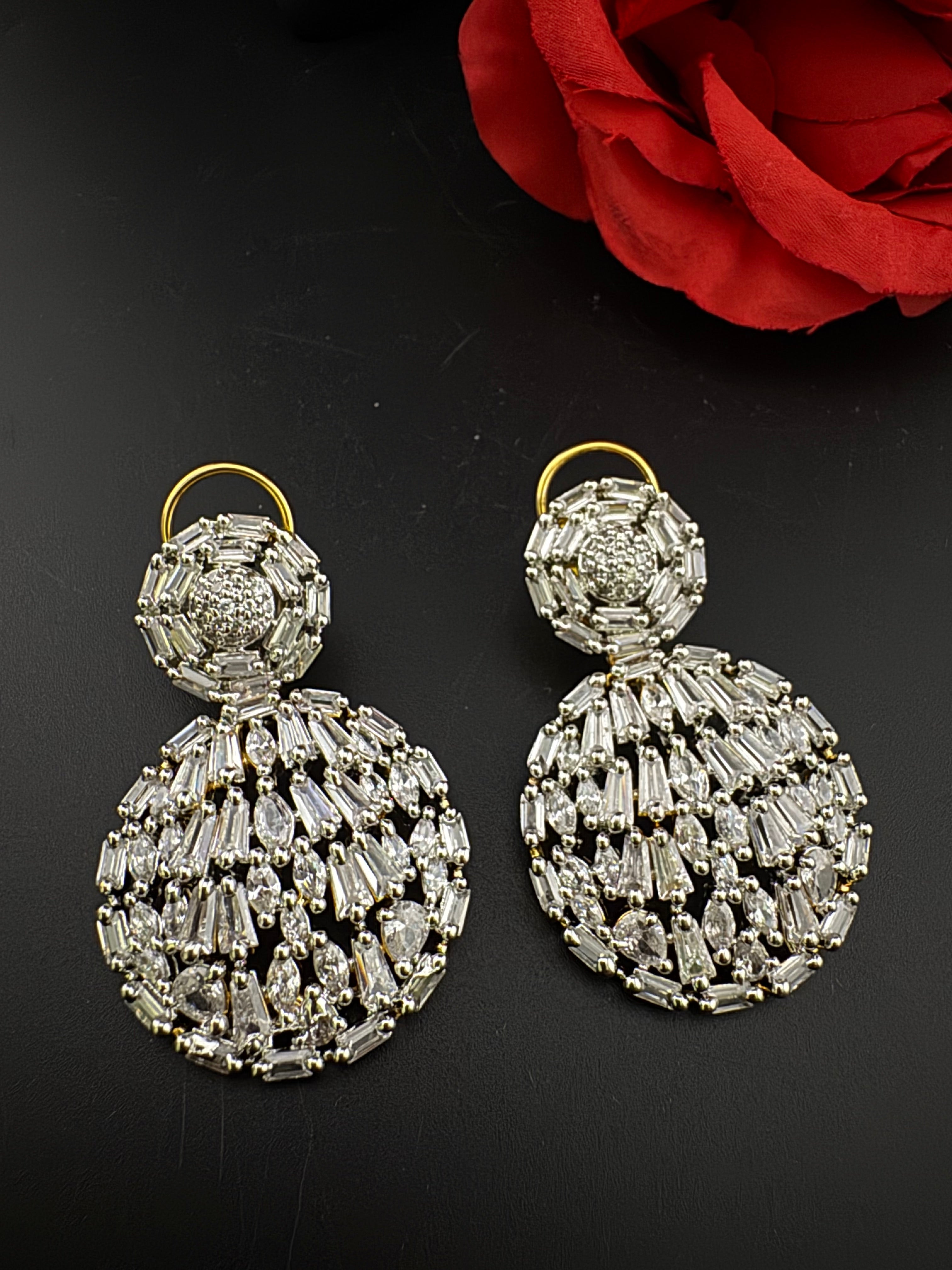 Premium Cubic Zirconia Chandelier Long earrings is designer Inspired, Statement round earring, Bridal, Party, Wedding jewelry