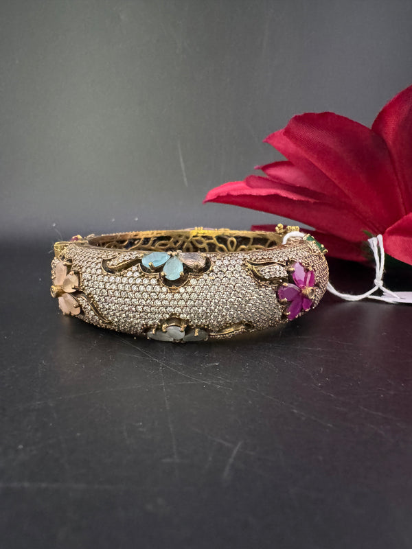 Openable Matt Gold Plated Bangle with Crystal Stones, CZ Nano Setting (Fits 2.6" Diameter)