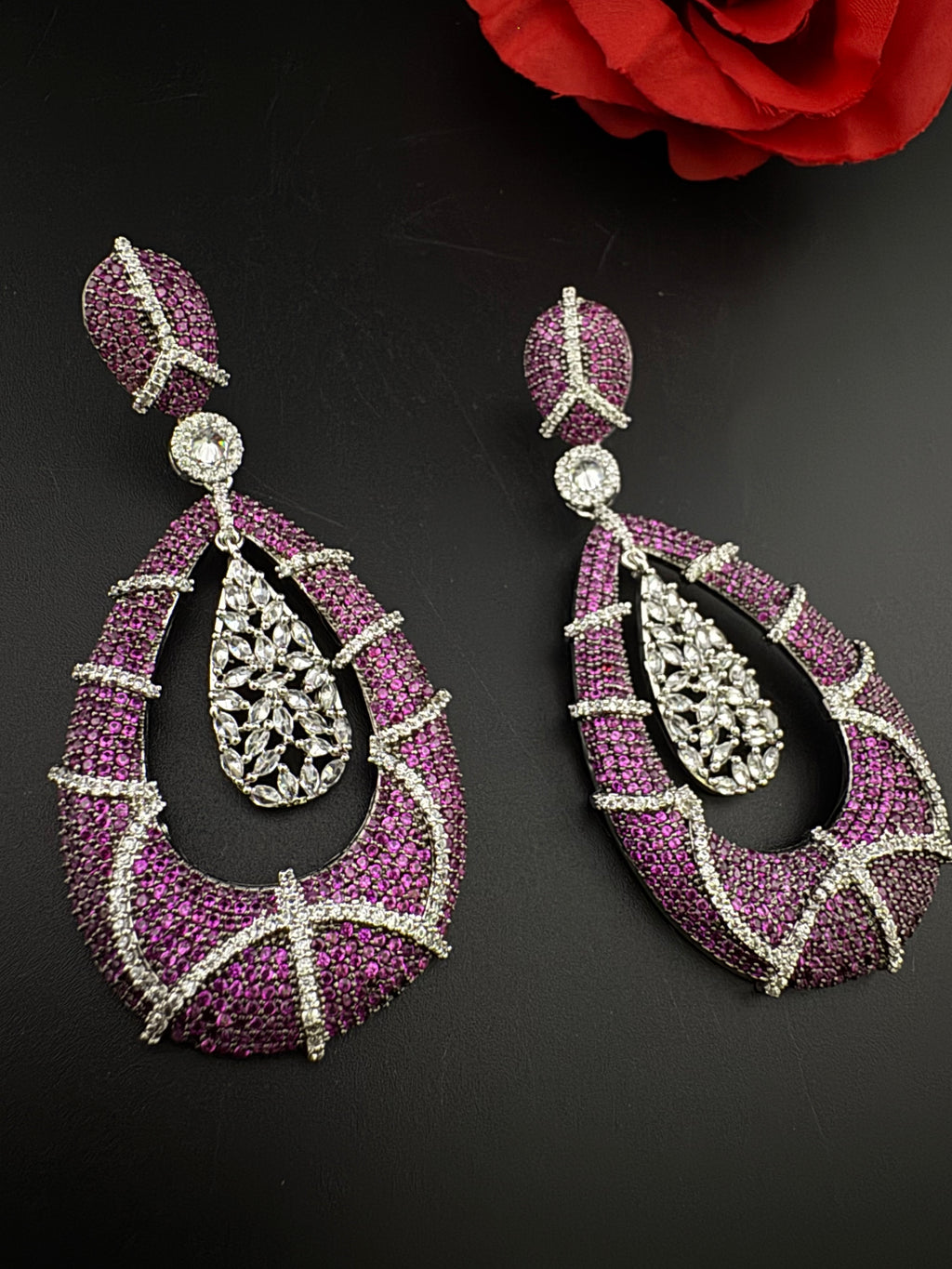 Premium Nano Setting Cubic Zirconia Long earrings in Drop shape, stylish, designer Inspired Statement long earring/Bridal Bridesmaid earring