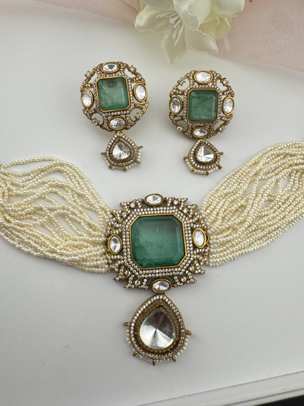 Hydro beads, CZ, Doublet Stones Choker necklace set, Indian Bridal Jewelry, chic set