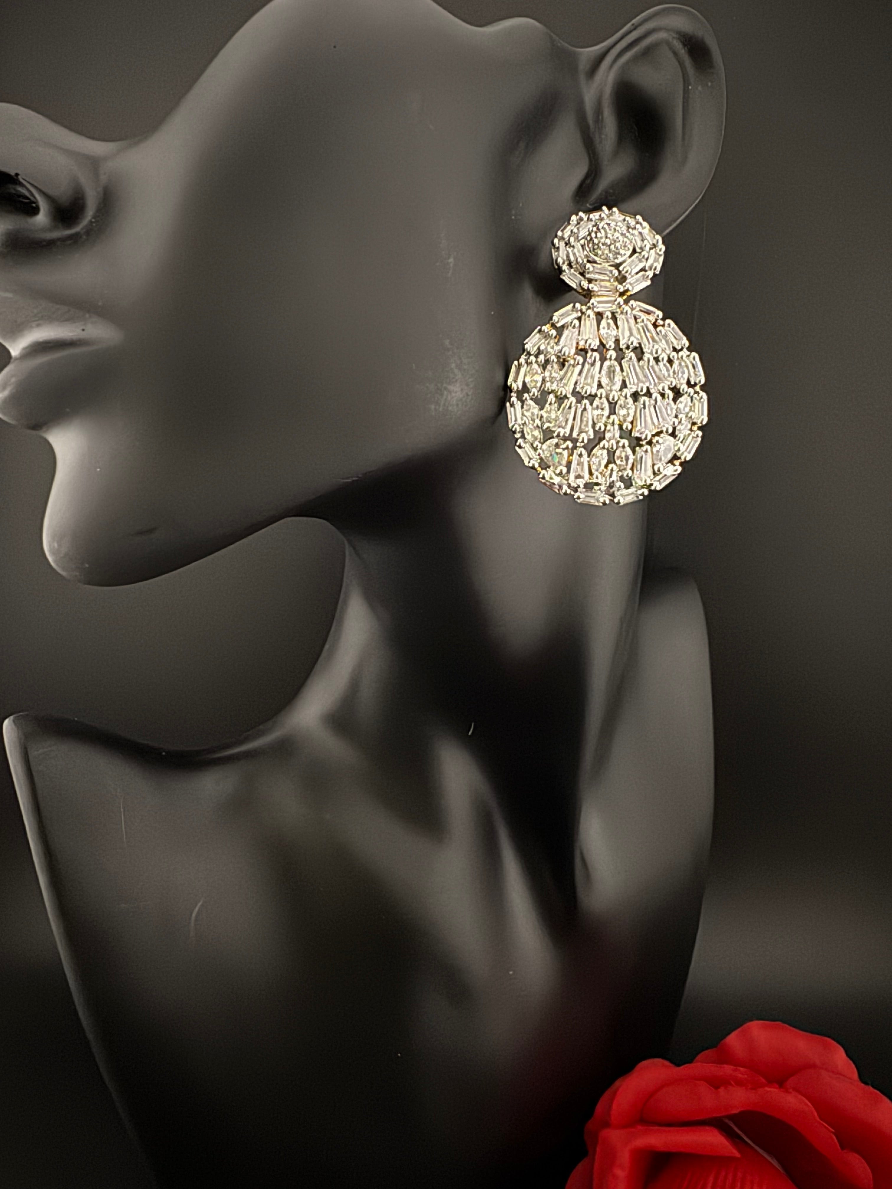 Premium Cubic Zirconia Chandelier Long earrings is designer Inspired, Statement round earring, Bridal, Party, Wedding jewelry