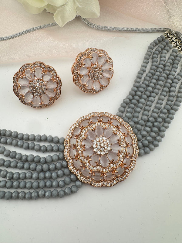 Hydro beads, CZ, Stones Choker necklace set, Indian Bridal Jewelry, chic set