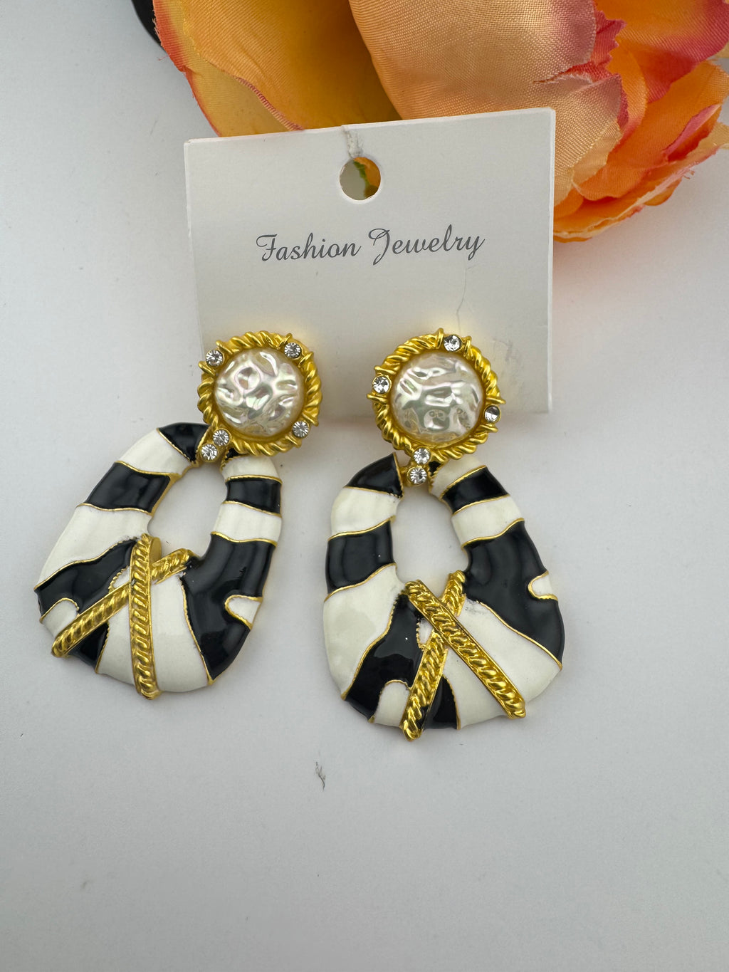 High Quality Premium Enamel and gold Designer Drop Earrings