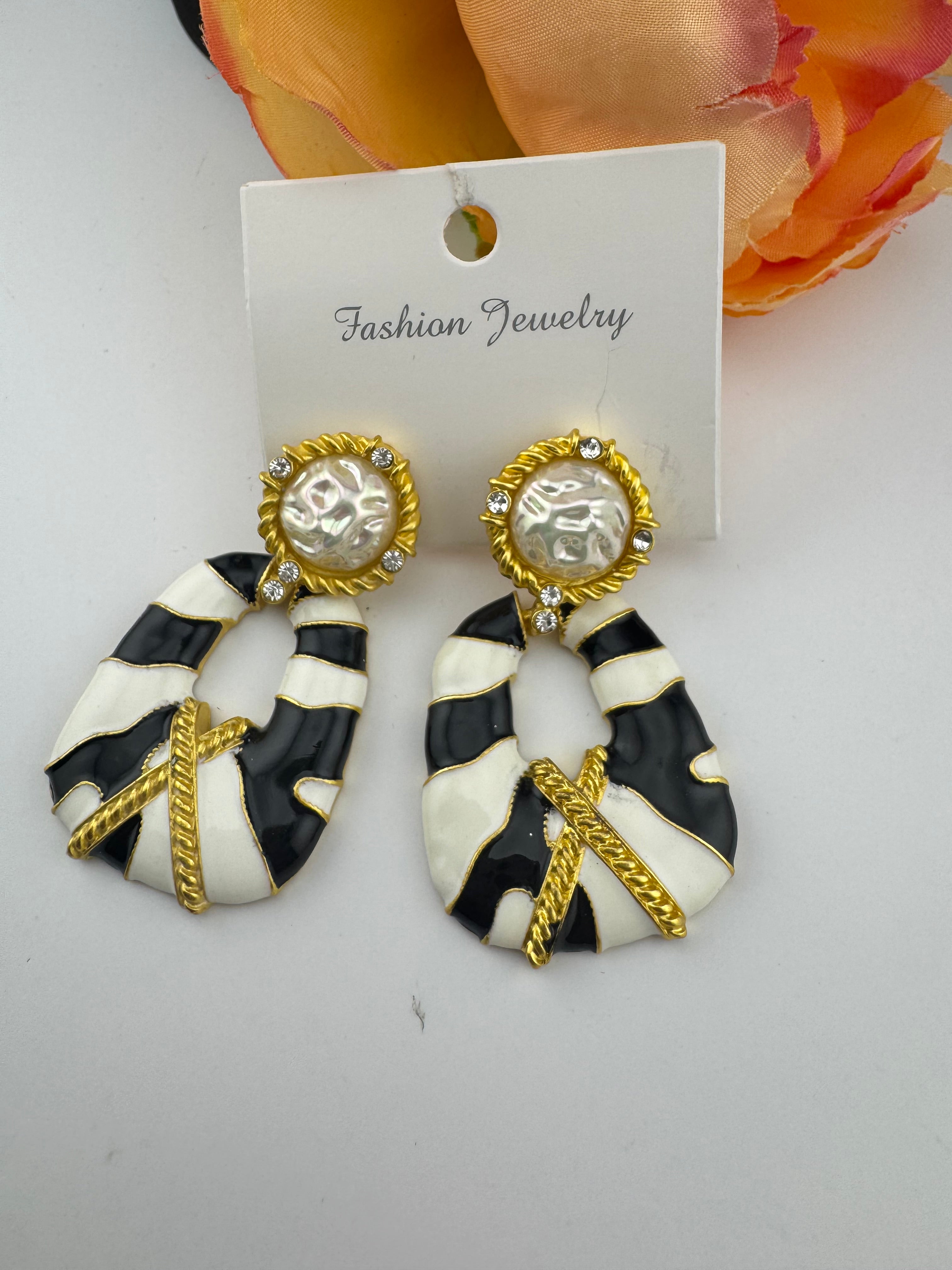 High Quality Premium Enamel and gold Designer Drop Earrings