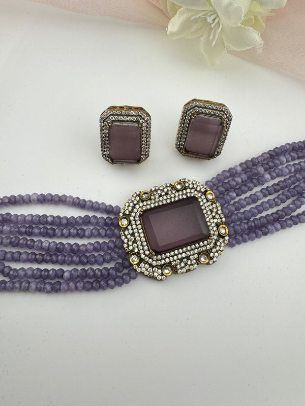 Hydro beads, CZ, Stones Choker necklace set, Indian Bridal Jewelry, chic set