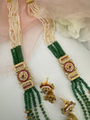 Rajwadi Kundan, Green hydro beads, Pachi, Pearl Long Gold Necklace Set, Indian Bridal Rani Haar