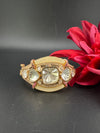 Moissanite Kundan, MOP, CZ Adjustable Bracelet Bangle, Gold Polish Designer Bangle