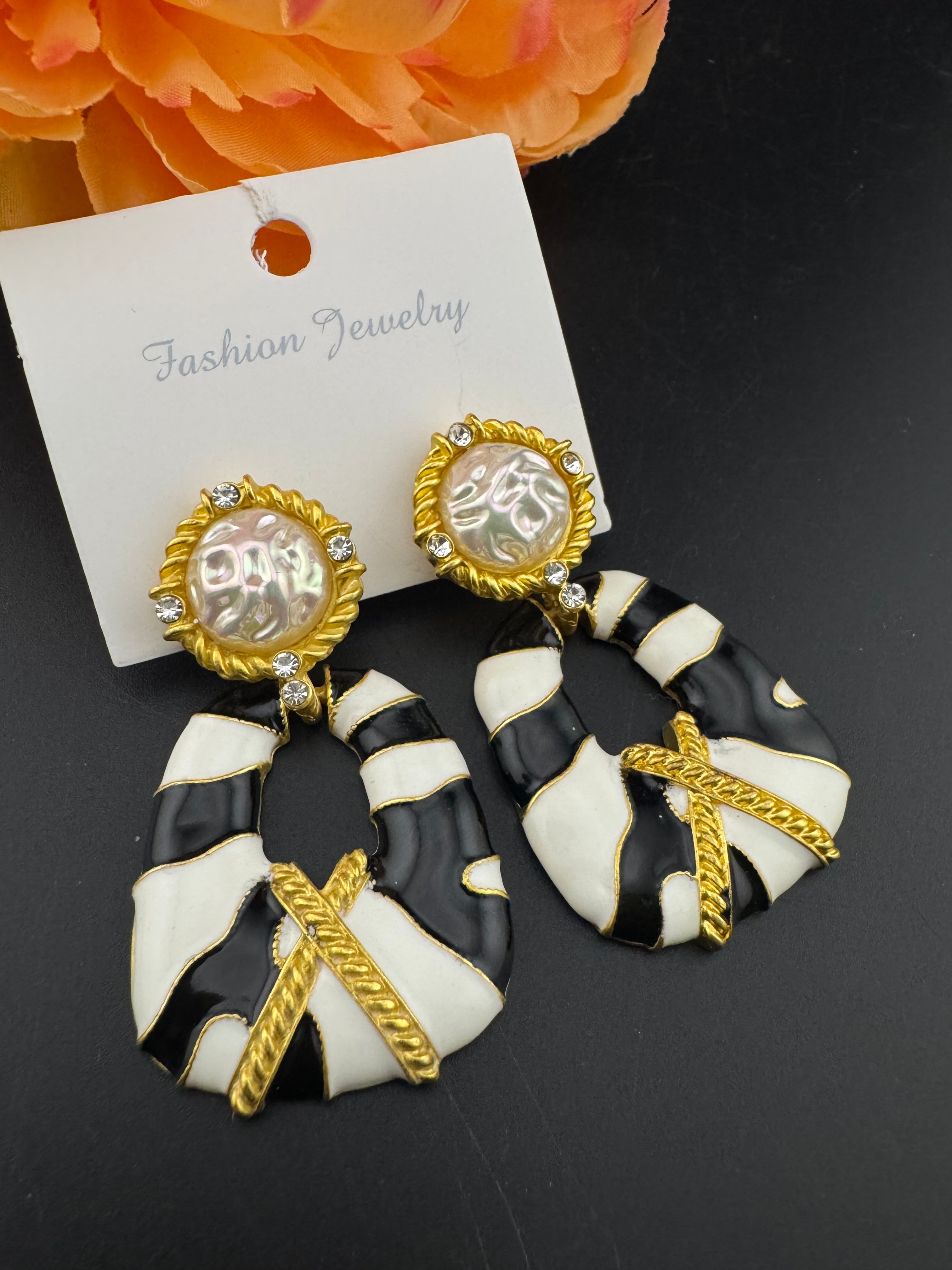 High Quality Premium Enamel and gold Designer Drop Earrings