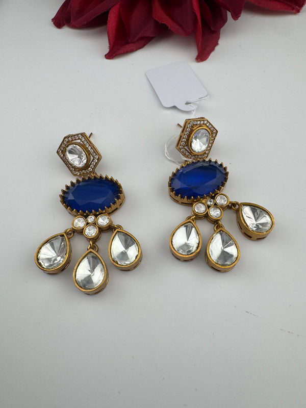 Gold Kundan, Stone Chandelier Drop Earrings, Bridal, Moissanite, CZ, Designer jewelry