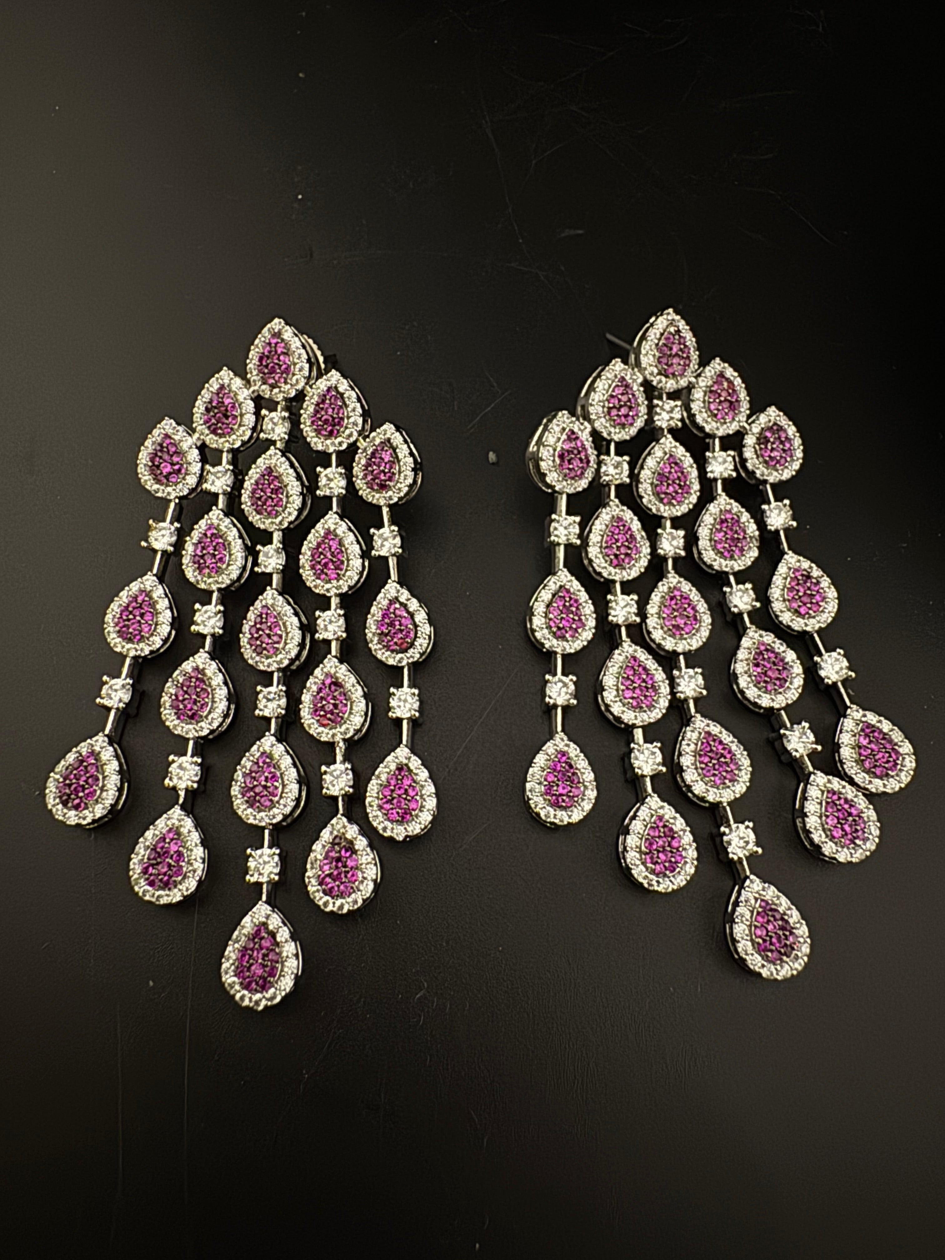 Premium Nano Setting Cubic Zirconia Long Chandelier earrings in Drop shape, stylish, designer Statement long earring/Bridal Bridesmaid