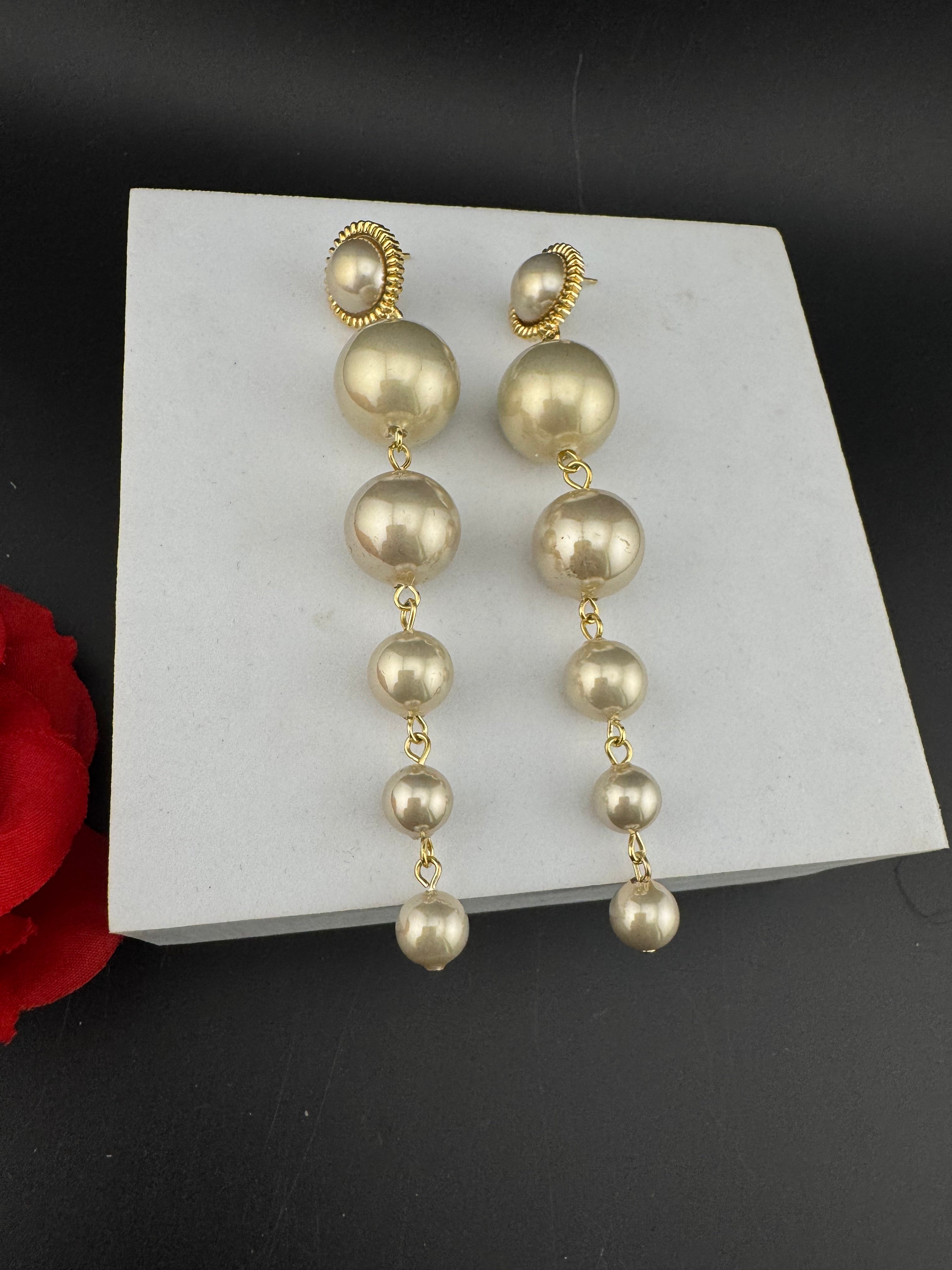 Premium High Quality Pearls long drop earrings is designer inspired/Long pearls Earrings for party wear/Bridesmaid gift/wedding jewelry