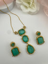 Doublet Stone Pendant Necklace Set with Matching Earrings, Brass CZ Jewelry