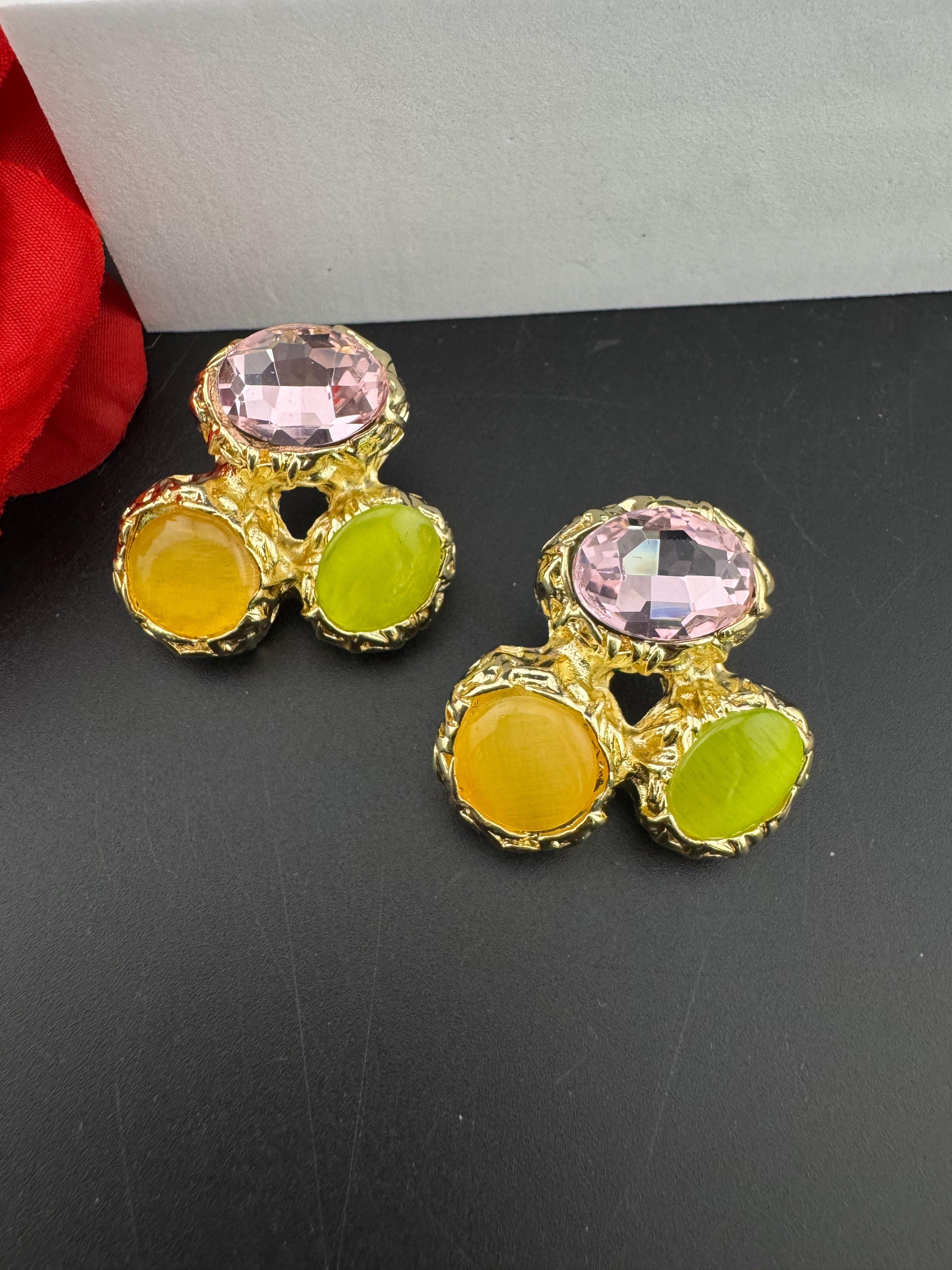 High Quality Premium Stones, CZ, Glass Crystals in gold is Swarovski inspired designer stud earrings/Big size Stud earrings/Statement stud