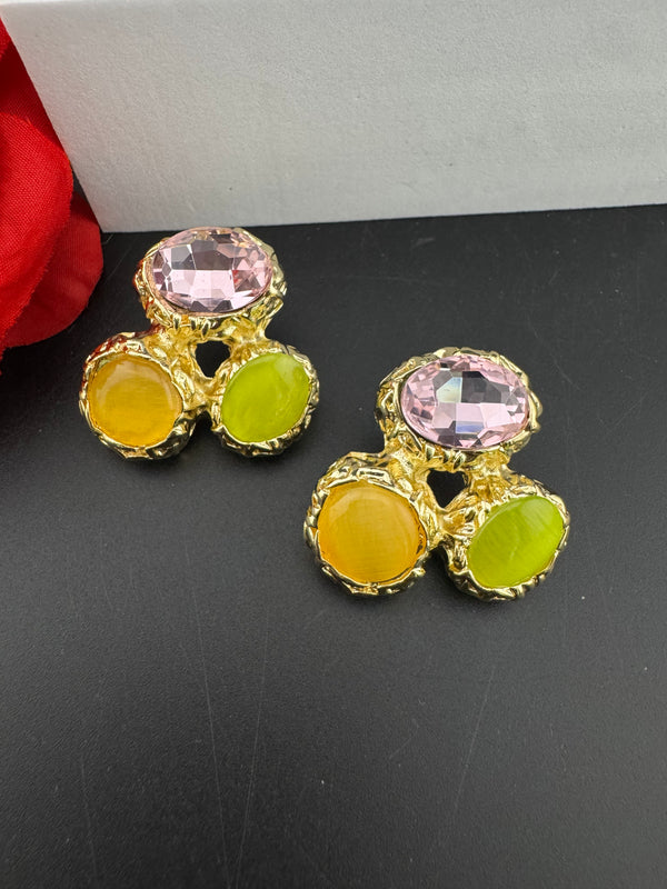 High Quality Premium Stones, CZ, Glass Crystals in gold is Swarovski inspired designer stud earrings/Big size Stud earrings/Statement stud