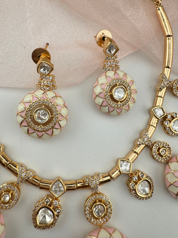 Enamel, Minakari, Kundan, CZ Gold plated Hasli necklace set, Indian Bridal Jewelry set