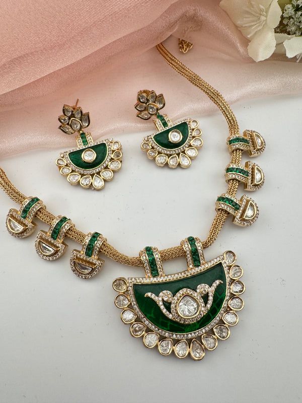 Kundan, Moissanite, MOP, CZ Flexible Gold necklace set, Indian Bridal Jewelry