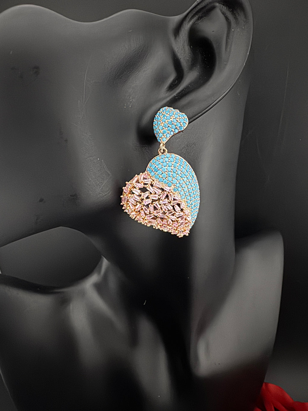 Premium Nano Setting Multicolor Cubic Zirconia, Crystal stones in Unique setting is designer Inspired Statement Heart shaped earrings