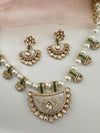 Kundan, Moissanite, MOP, CZ Flexible Gold necklace set, Indian Bridal Jewelry