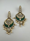 Green and Gold, pacchi Kundan, Pearls Chandelier Long Earrings, Bridal, Moissanite, CZ, Designer jewelry