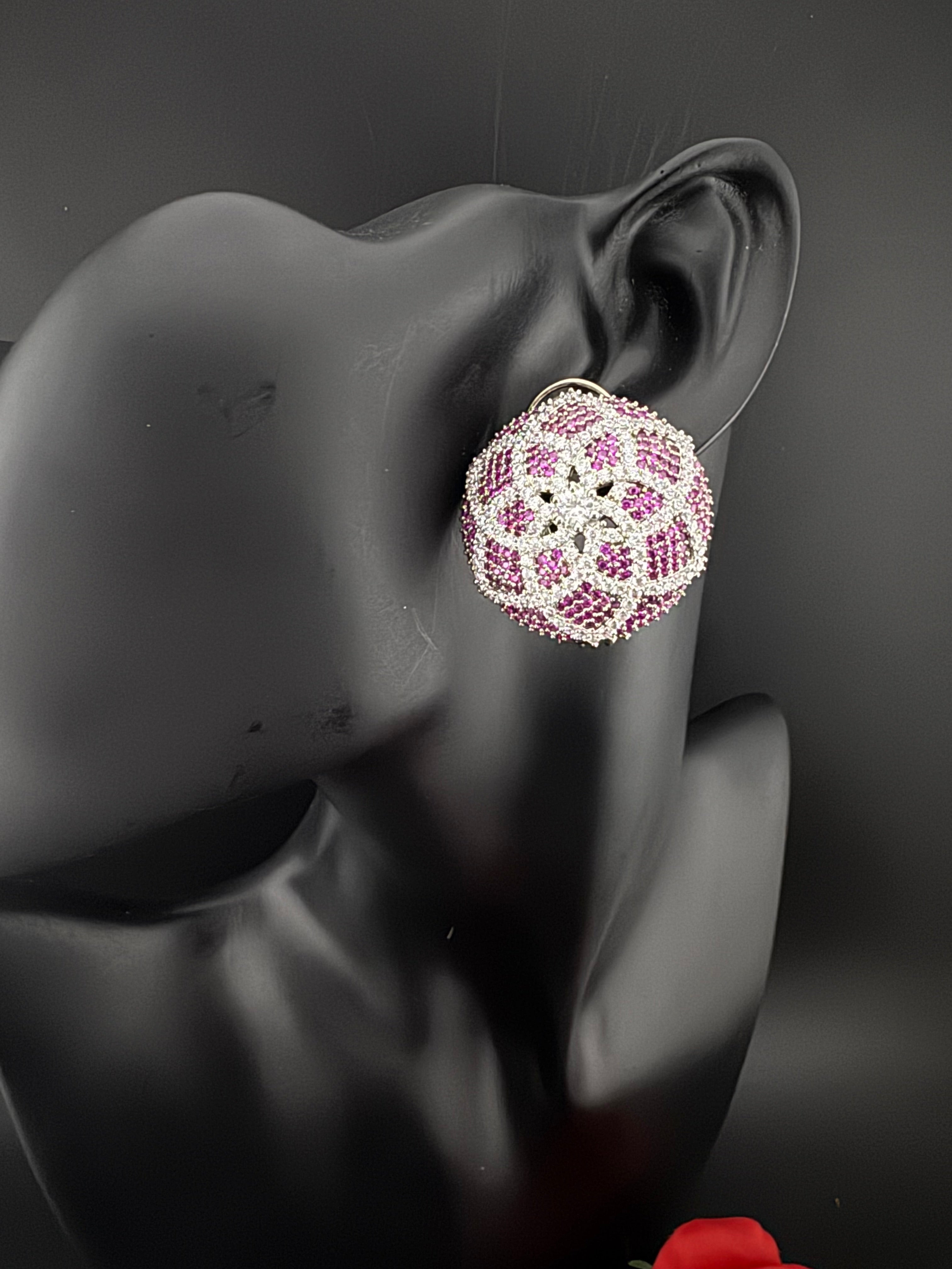 Premium Nano Setting Cubic Zirconia Oversized Studs earrings in silver color is designer Inspired Statement earring/Bridal, Bridesmaid gift